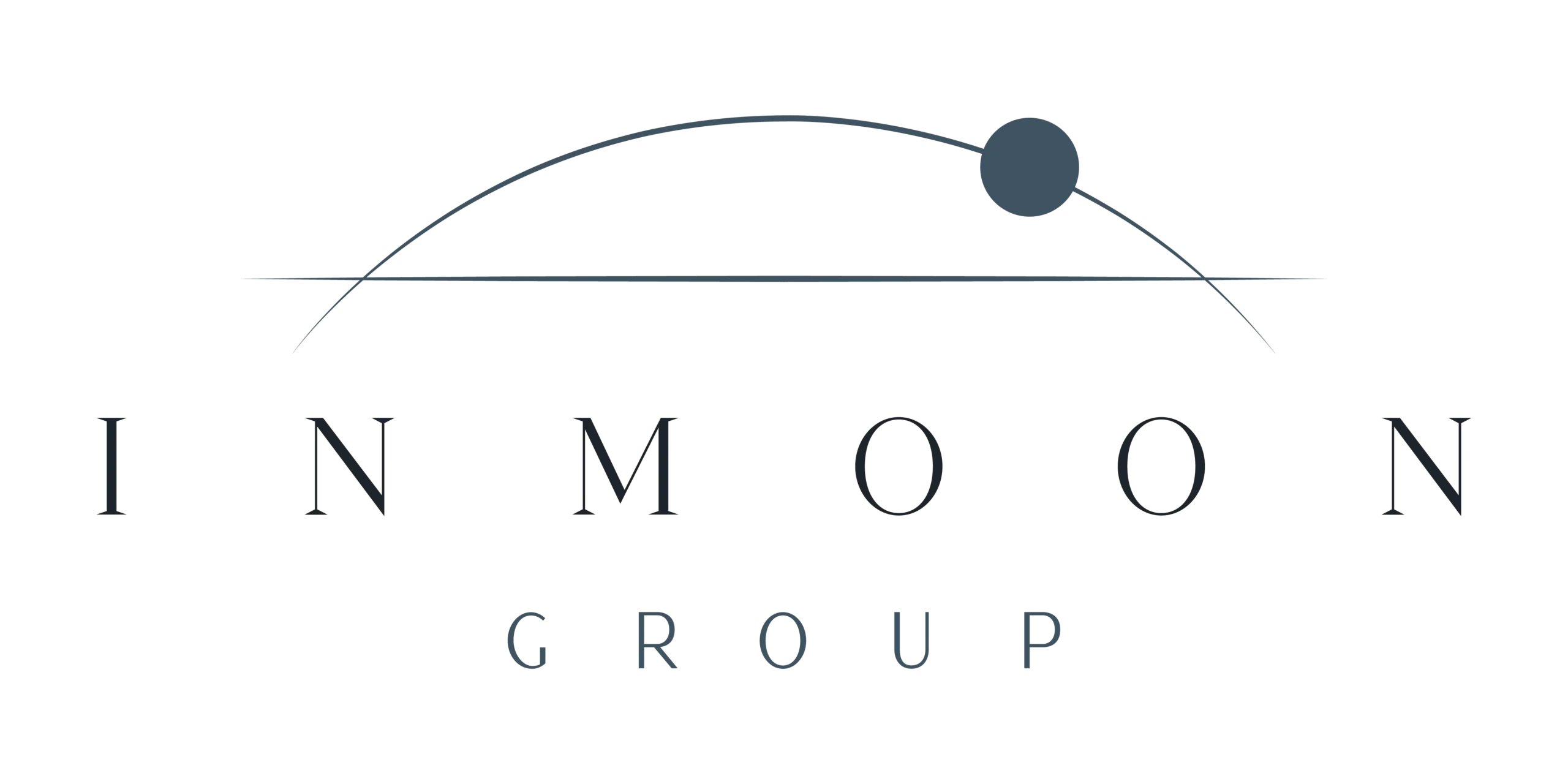 Isotipo geométrico lineal y logotipo conceptual minimalista para la marca InMoon Group.